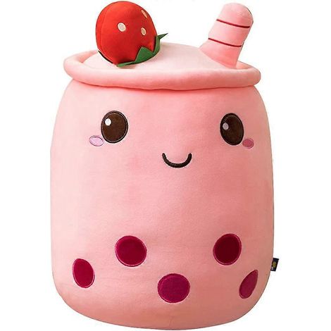 Coussin en peluche Bubble Tea, Coussin en peluche mignon en forme de tasse de thé au lait Bubble Tea avec des fraises, Peluche douce en forme de tasse de Bubble Tea à jeter (1/5)