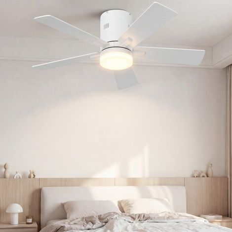Ventilador de techo con luz - 42" / 106 cm - 5 aspas de madera con iluminación LED tricolor y mando a distancia - Blanco (1/5)
