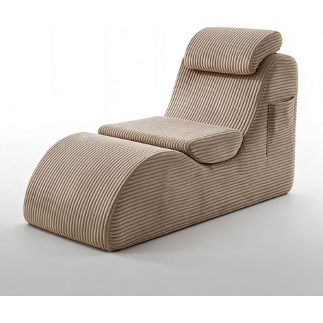 Fauteuil de relaxation ergonomique velours côtelé beige, chaise longue de loisirs en mousse haute densité (1/5)