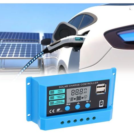 Contrôleur de charge solaire photovoltaïque 12 V 24 V, faible consommation adaptative, écran LCD, contrôleur solaire PWM, régulateur de panneau solaire 10 A, (1/4)