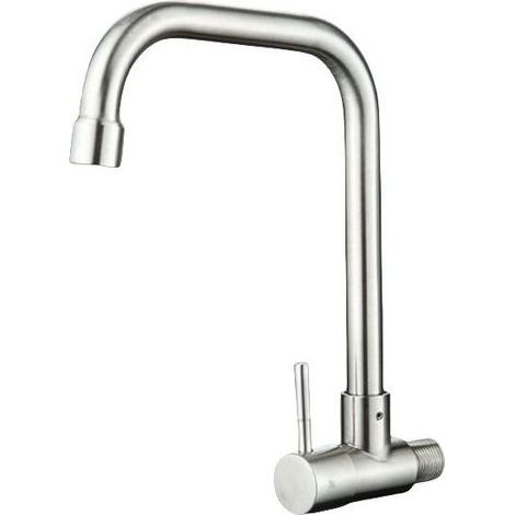 Moderne Wandarmatur für Küchenspüle aus Edelstahl mit schwenkbarem Auslauf und ausschließlich Kaltwasserfunktion (1/5)