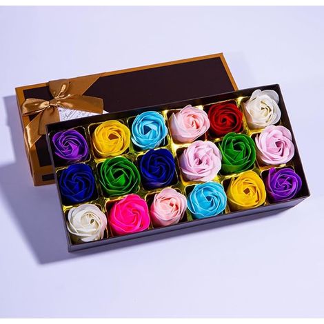 Lot de 18 fleurs de soap dans une boîte cadeau, parfum fascinant de roses, jolie forme, dégradé de couleur, anniversaire, mariage, Saint-Valentin (Multicolores) (1/4)