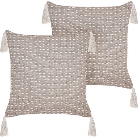 Set 2 Coussins avec Motif Géométrique 42 x 42 cm en Polyester Taupe Hakone (1/5)