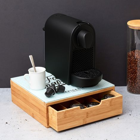 Porte Capsules Tiroir - HOME DECO FACTORY - Brooklyn - Bois et Verre - Marron et Blanc