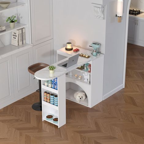 Tavolo da Pranzo Allungabile con 2 Ripiani Aperti e Spazio per Animale, per Cucina, in MDF, 120 a 180 x 40 x 100 cm, Bianco (1/5)