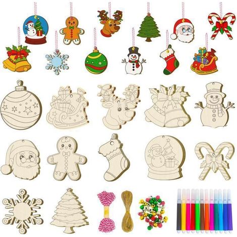 88 pezzi Ornamenti per Albero di Natale in Legno, Decorazioni di Natale in Legno Fai da Te Ornamento Appeso di Legno di Natale