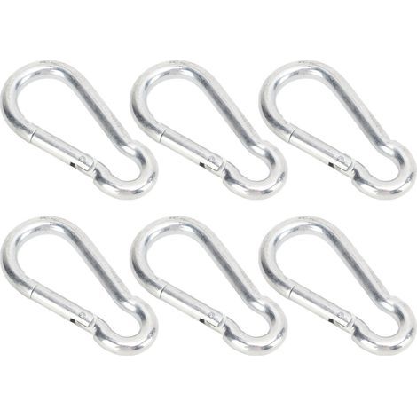 6 Mousquetons à Ressort Galvanisés 8 cm, Haute Sécurité pour Travaux en Hauteur, Accrobranche et Secours
