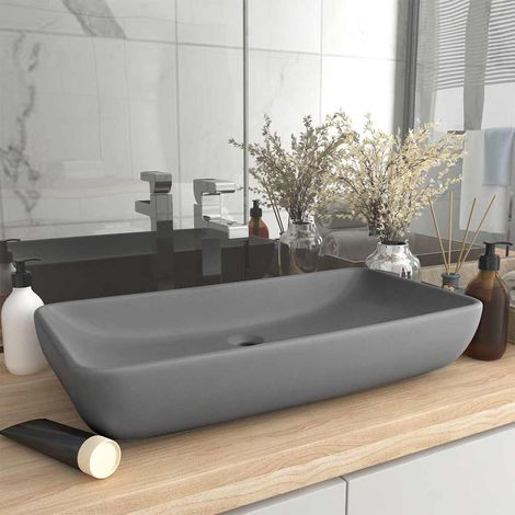 vidaXL Lavabo de luxe rectangulaire Gris clair mat 71x38 cm Céramique (1/5)