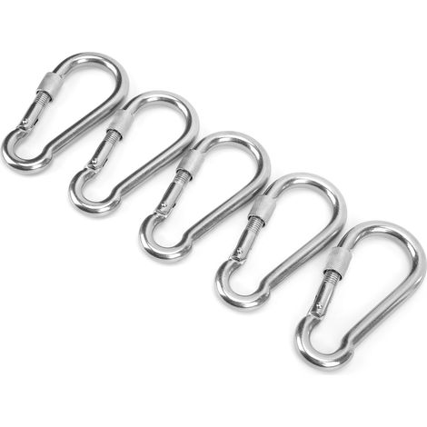 Lot de 5 mousquetons de camping robustes de 120 mm avec mousqueton à ressort et boucle de verrouillage à écrou, pour une utilisation intensive. (1/5)