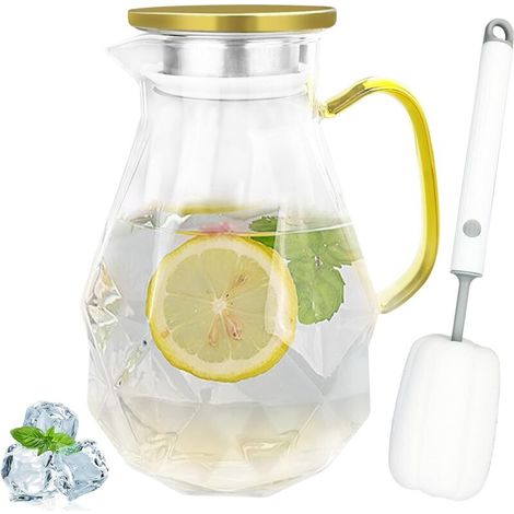 Bouilloire 2résistante à la chaleur et au froid avec poignée, avec Couvercle en acier inoxydable, Motif Unique Diamant pichet, pour eau chaude froide,hé glacé et boissons à base de jus (1/5)