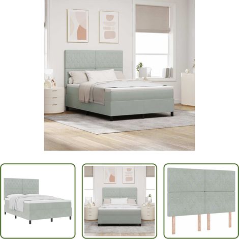 Holzrahmen -  Boxspringbett mit Matratze Hellgrau 140 x 190 cm Samt (1/5)