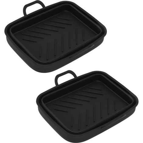 Lot de 2 casseroles à air chaud en silicone avec poignée, plateau de cuisson rectangulaire de rechange pour accessoires de cuisine, noir (1/5)