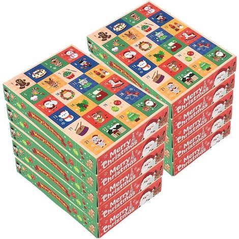 Adventskalender-Boxen mit Weihnachtscountdown, 10 Stück, leere Adventskalender-Raster zum Befüllen, DIY-Papierboxen, Überraschungen (1/5)