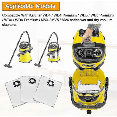 Lot de 12 sacs filtrants pour aspirateur Karcher WD4, WD5, WD6, MV4, MV5 et MV6 - Kit de pièces détachées et accessoires (1/4)