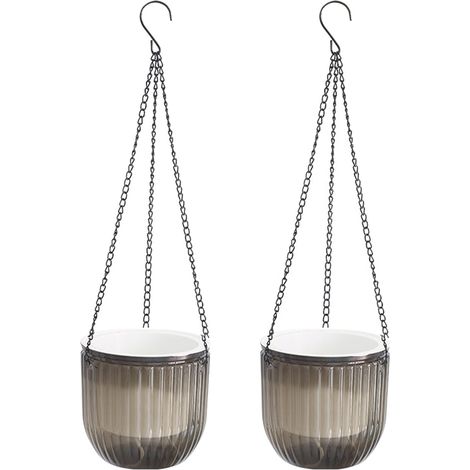 Pot À Plantes Suspendu Auto-Arrosage - Double Paroi - Pour Intérieur Et Extérieur - Hauteur 62 Cm - Gris - 2 Pièces (1/4)