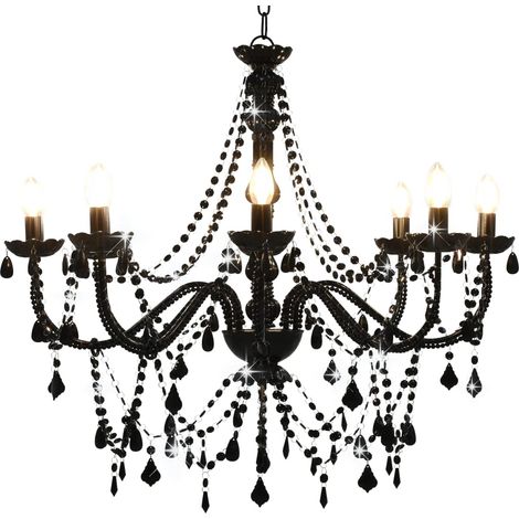 vidaXL Lampadario con Perline Nero 8 Lampadine E14