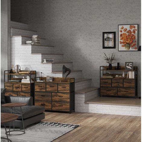 Kommode mit 7 Stoffschubladen, kippsicher, 98 x 29 x 85 cm, braun HAVRYA (1/5)