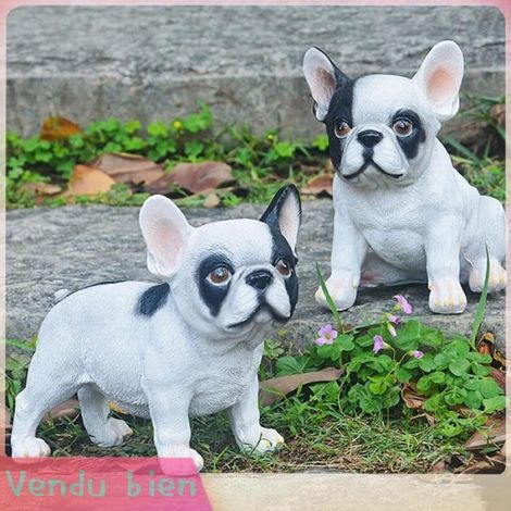 Garosa Garden Ornaments Ornements de bouledogue de jardin en résine, belle Statue en résine de jardin gazon Petit bouledogue assis (1/5)