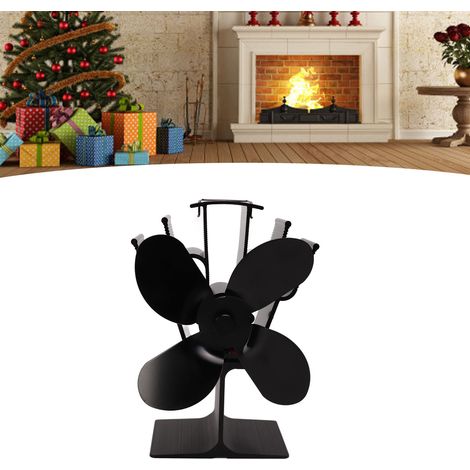 Ventilador de chimenea LT385 con control térmico, 4 aspas de aluminio negro, 80–350 °C, silencioso (25 dB), respetuoso con el medio ambiente, 190 mm de altura, 16 % de ahorro energético. (1/5)
