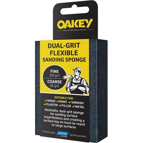 Oakey Dual-Grit Flexible Sanding Sponge – Fine and Coarse Grits, 90 x 65 x 25mm, Model 58593 (1/2)