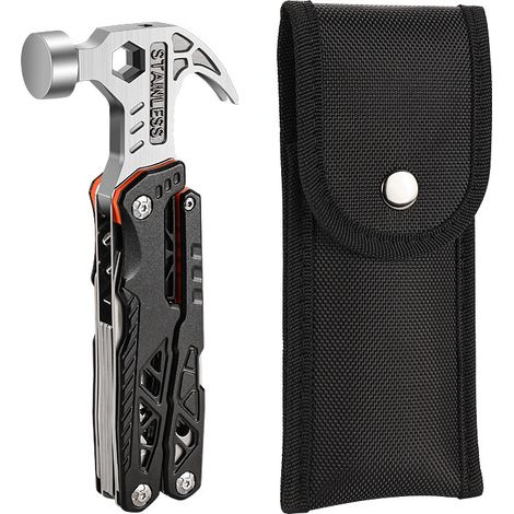 Marteau à griffes multifonctionnel de camping en plein air, en acier inoxydable, pliable, pince à clous, outil combiné d'urgence pour voiture (835 Noir) (1/5)