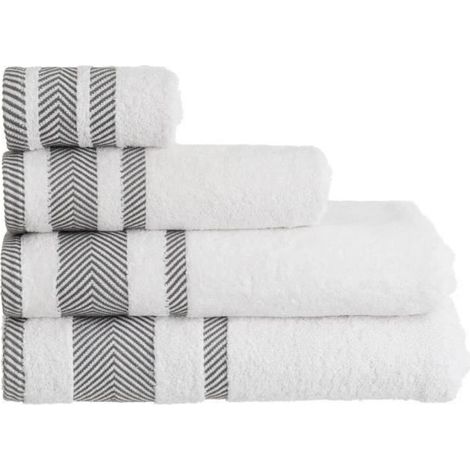 Serviette de bain - JUANIO - Pack de 2 100 x 50 cm - 100% coton - 450 g/m² - Blanc (1/3)