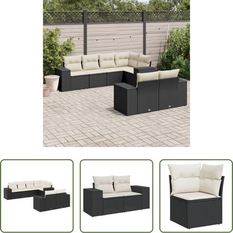 vidaXL Canapé en résine - Salon de jardin 7 pcs avec coussins noir résine tressée (1/5)