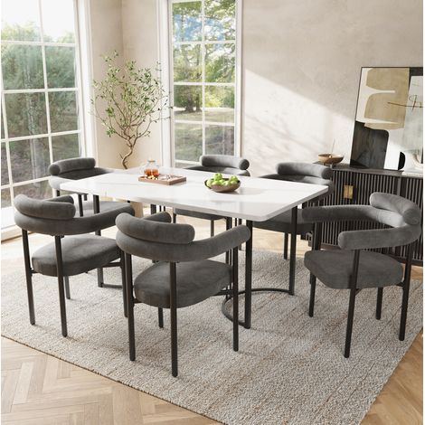 Set di 6 sedie da pranzo con braccioli in tessuto effetto scamosciato grigio scuro DESVIAE (1/5)