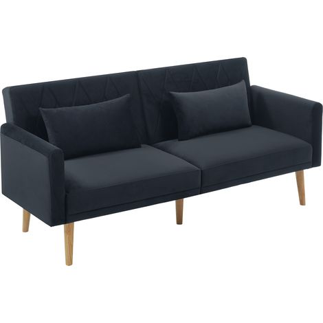 Canapé Convertible en tissu velours, canape 2 Places,avec fonction couchage,Petit canapé,180x75x82cm,Noir (1/5)