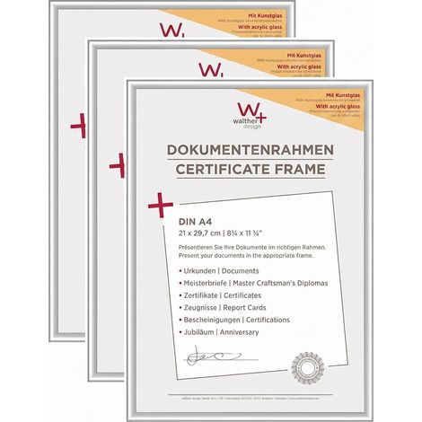 Cadre photo argent 21 x 29,7 cm (DIN A4) avec verre d’art 3 pack, cadre en plastique KVX130S3 (1/5)