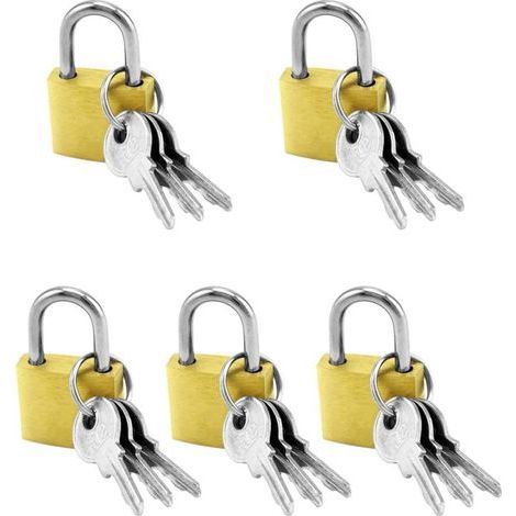 5Pcs Mini Cadenas Clé, petits cadenas en Laiton, pour Valises, Casiers, Bagages, Sacs de Voyage Sac à Dos, 20 mm (1/4)