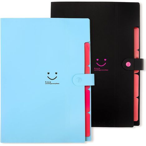 Dossier Accordéon - Pour Papier A4 et Lettre - 5 Poches Extensibles - Fermeture à Bouton Pression - Vert et Rose - 2 Pièces (1/5)
