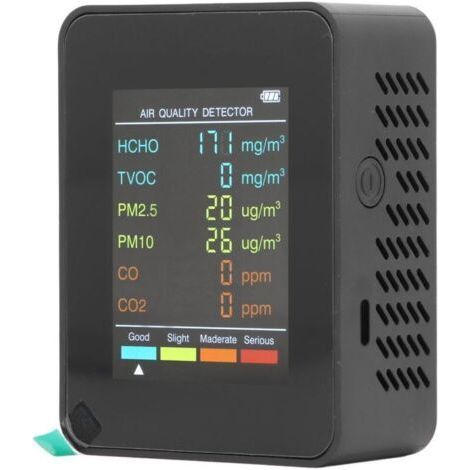 Portable Air Quality Monitor with Backlight LCD Display, CO2 TVOC HCHO PM2.5 PM10 Detector with Alarm, Black,