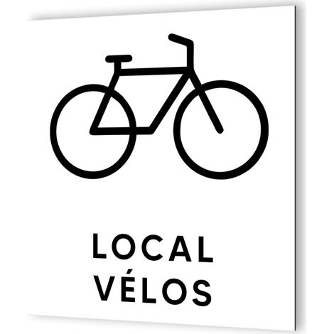 Pictogramme Local Vélo - Panneau signalétique Dibond blanc - Picto noir, 20x20 cm, 3 mm, fixation multiple (1/5)