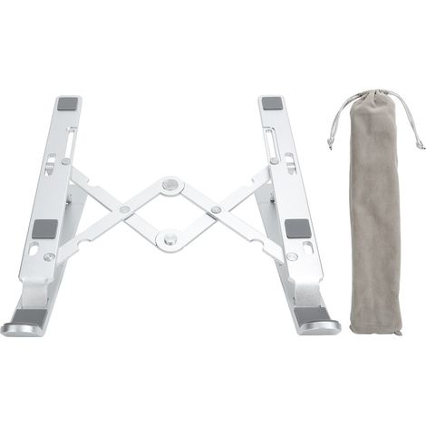 Zusammenklappbarer Laptopständer aus silberfarbener Aluminiumlegierung mit Aufbewahrungstasche für Laptops von 11 bis 15,6 Zoll (1/5)