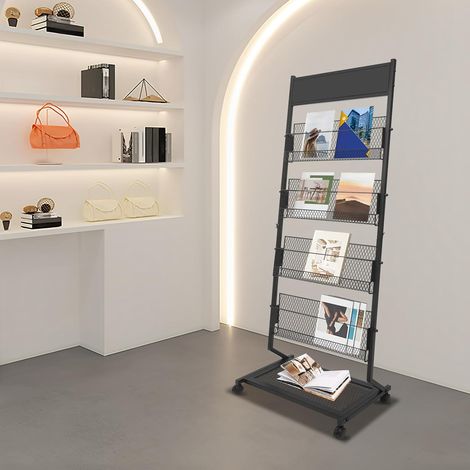 Prospektständer Zeitschriftenständer Standzeitschriftenständer Flyer Aufsteller 5-Lagen Prospekthalter Kataloghalter Büroregale Literaturständer mit 4 Rädern für Messe, Büro 63.536.8165.9cm (1/5)