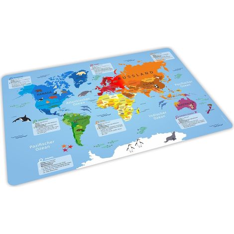 Set de table stable en vinyle avec effet d'apprentissage pour les enfants Carte du monde Sets de table Sans BPA Lavable résistant à la déchirure Couleurs résistantes Cadeau rentrée scolaire (1/5)