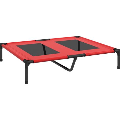 Lit surélevé pour chien 92x76x18 cm en Oxford rouge avec cadre métallique - pour grands chiens, extérieur (1/5)