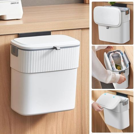 9-Liter-Hänge-Küchenabfalleimer mit Deckel, Wandmontage-Küchenabfalleimer, für Schranktüren, Küchenschränke, Badezimmer