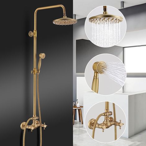 Columna de Ducha Retro con Doble Manija de Latón, Sistema de Ducha Antiguo de Altura Regulable, Conjunto de Ducha con Acabado en Bronce (1/5)