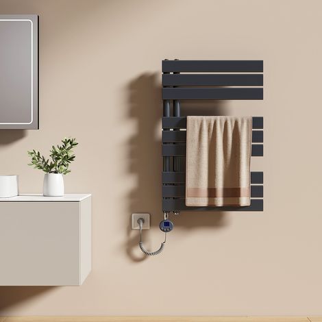 EMKE Elektrischer Badheizkörper 76 x 50 cm 400 W Anthrazit Handtuchwärmer mit WiFi Tuya App-Steuerung IPX4 4 Modi
