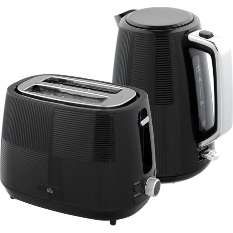 Wasserkocher- und Toaster-Set, 1,7 L, verschiedene Funktionen, Edelstahl, Schwarz