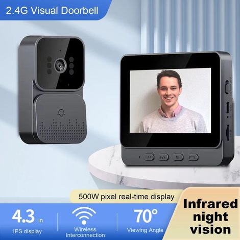 Sonnette vidéo (noire), interphone vidéo, sonnette sans fil, vision nocturne infrarouge haute définition 1080p (1/5)