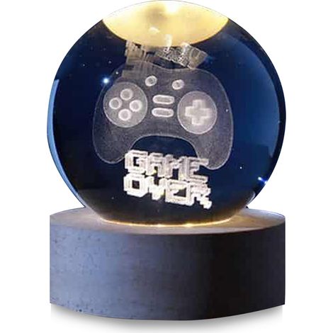 Boule de verre 3D avec LED RGB I-Total XL2722 effet au plafond, veilleuse, lampe de nuit avec base en bois, thème LET'S PLAY