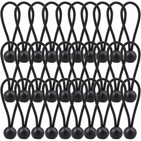 Corde élastique de 140 mm, adaptée aux bâches, tonnelles, tentes de camping, rideaux, 30 cordes par paquet, noire. (1/4)