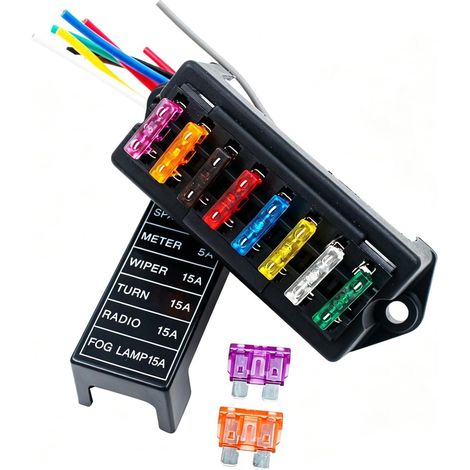 32V 40A 8 Voies Standard Boîte à Fusibles avec Fil, 6,3 mm Porte-Fusible à Lame, 2 Entrées 8 Sorties, Bloquer avec Fusée à Disque Libre de 10 pièces, pour Auto Voiture Bateau Marine Trike (1/5)