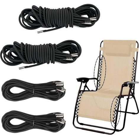 Câble élastique pour Chaise Longue 4 pièces, 2x2,2 m + 2x1,4 m, Cordon élastique avec élastique, Noir, pour Chaise Relax et Chaise zéro gravité, comme Sangle de Remplacement (1/5)