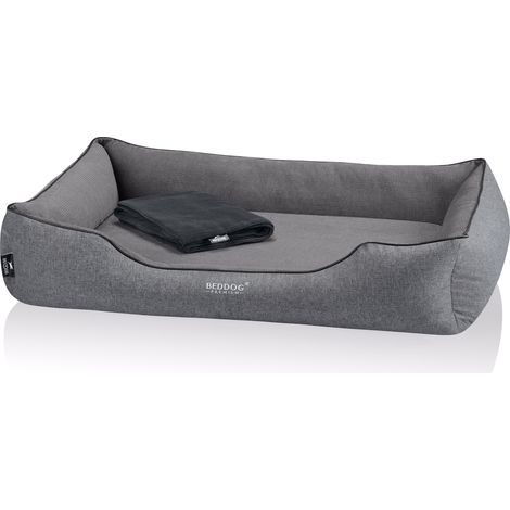 BedDog Premium Cama ortopédica para perro CLARA, Espuma con memoria, sofá para perro, tela, funda removible, manta de felpa de regalo:ROCK (gris), XXL (1/5)