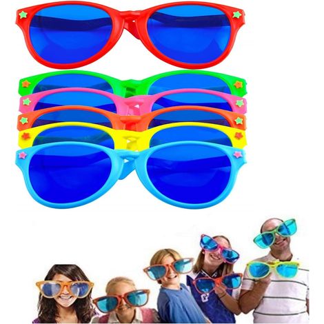 Set di 6 occhiali da sole jumbo in plastica colorata, occhiali jumbo per costume da spiaggia, travestimenti, accessori per foto e articoli per feste.