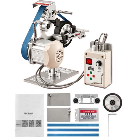 Mophorn Lijadora de Banda de 550 W con VFD para Ajuste de Velocidad de 200 a 5000 RPM, Motor sin Escobillas de 21 m/s, 762 x 25,4 mm, 2 Modos de Uso, 3 Bandas para Trabajos en Metal, Madera, Cuchillos (1/5)